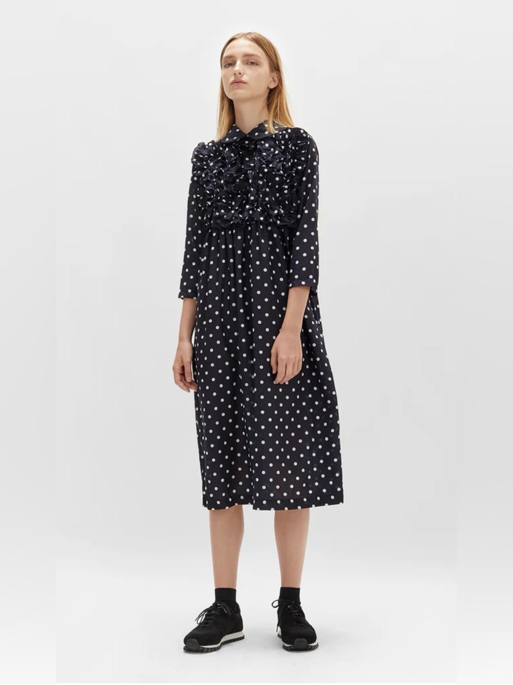 Japanese Style Polka Dot Ruffle Midi Dress